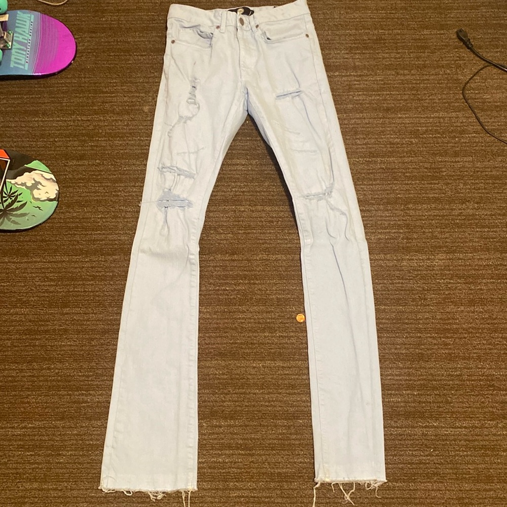 Baby blue stacked jeans